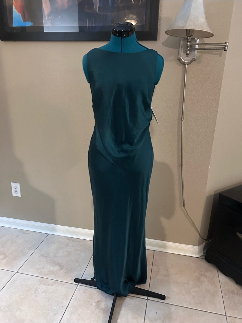 Sleeveless Satin Maxi Dress in Deep Teal